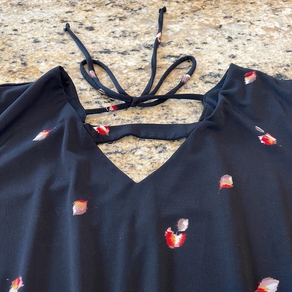 Maurice’s - Black Floral Dress Elastic Waist V Neck, Back Neck Tie, size medium - Picture 6 of 12